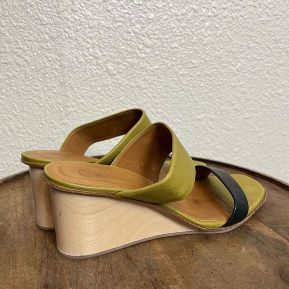 Coclico Doe Wedge Olive And Deep Sea Double Strap Wood Sandals Women’s 39 US 8.5 - Picture 3 of 9